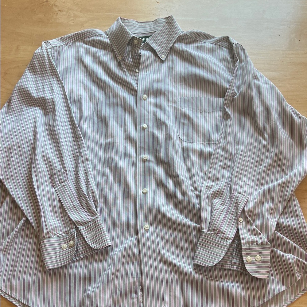 Ralph Lauren Men's Pink and White Striped Shirt